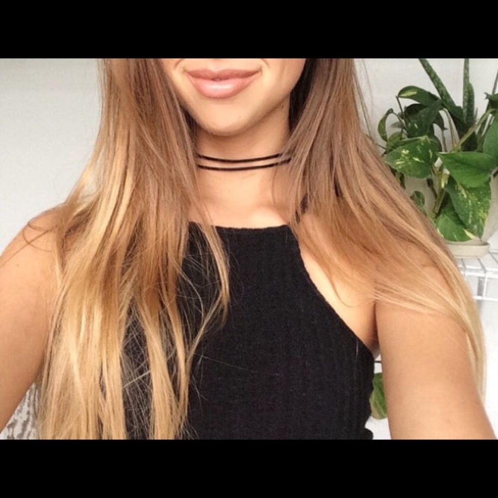 NWT Boho Vintage Black Suede Leather Double Layer Choker Black Necklace